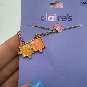 Claire's Twin Gold-Tone Puzzle Piece Necklaces with Iridescent Inlay
